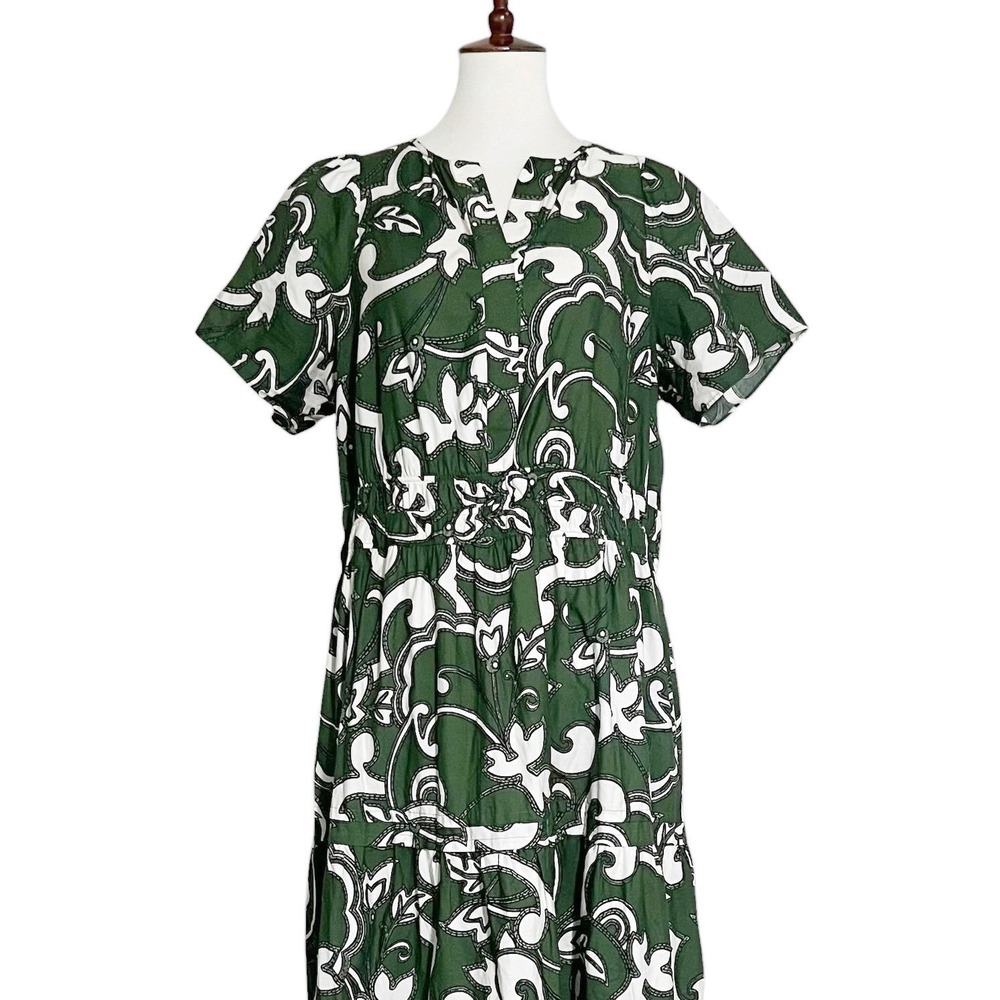 Anthropologie Somerset Maxi Dress Green White Cotton 1X Plus Size - Picture 9 of 13